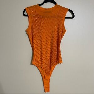 Embroidered mesh‎ lace up bodysuit bedazzled stretch size small